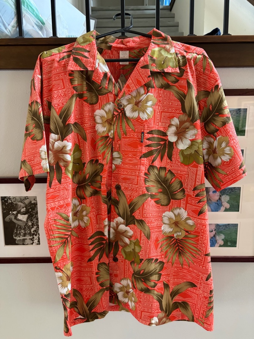 Men's Tropical Coral Floral Camp-Collar Button-Down Shirt